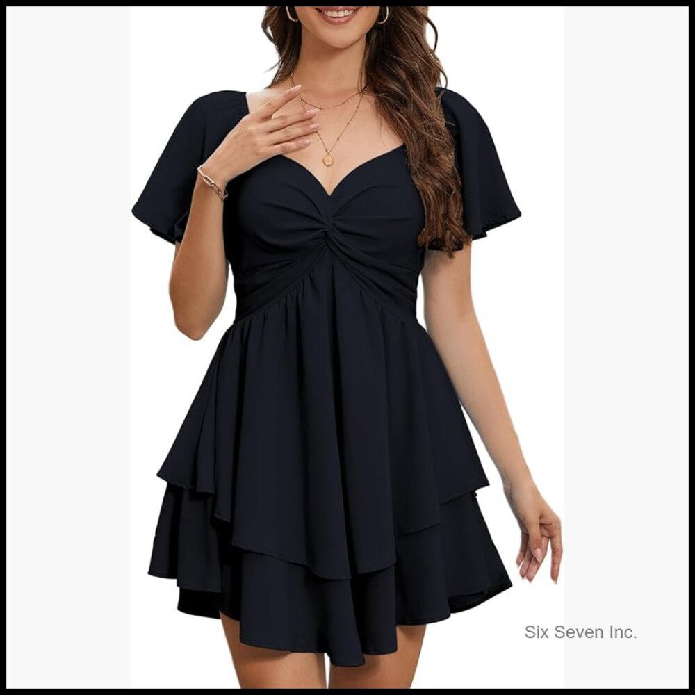 Chiffon Mini Dress With Sweetheart Neckline And Smocked Back
